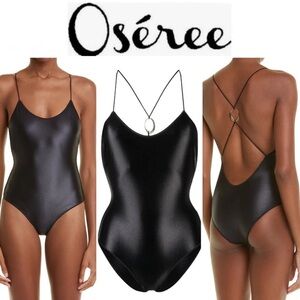 Oséree Open-Back Halterneck Glow One-Piece Swimsuit in Black sz M 250$